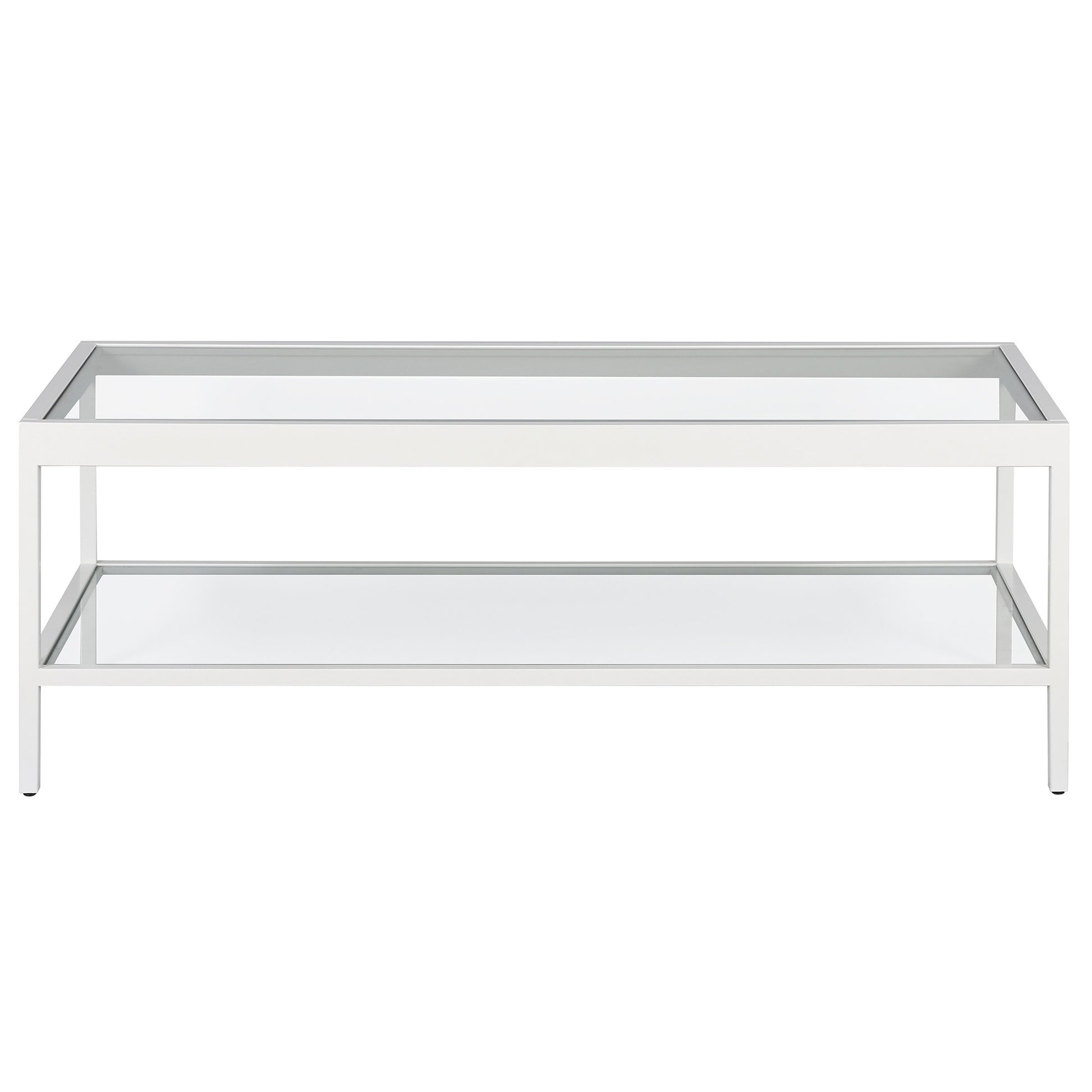Clear Glass And White Steel Coffee Table With Shelf By Homeroots | Coffee Tables | Modishstore - 3