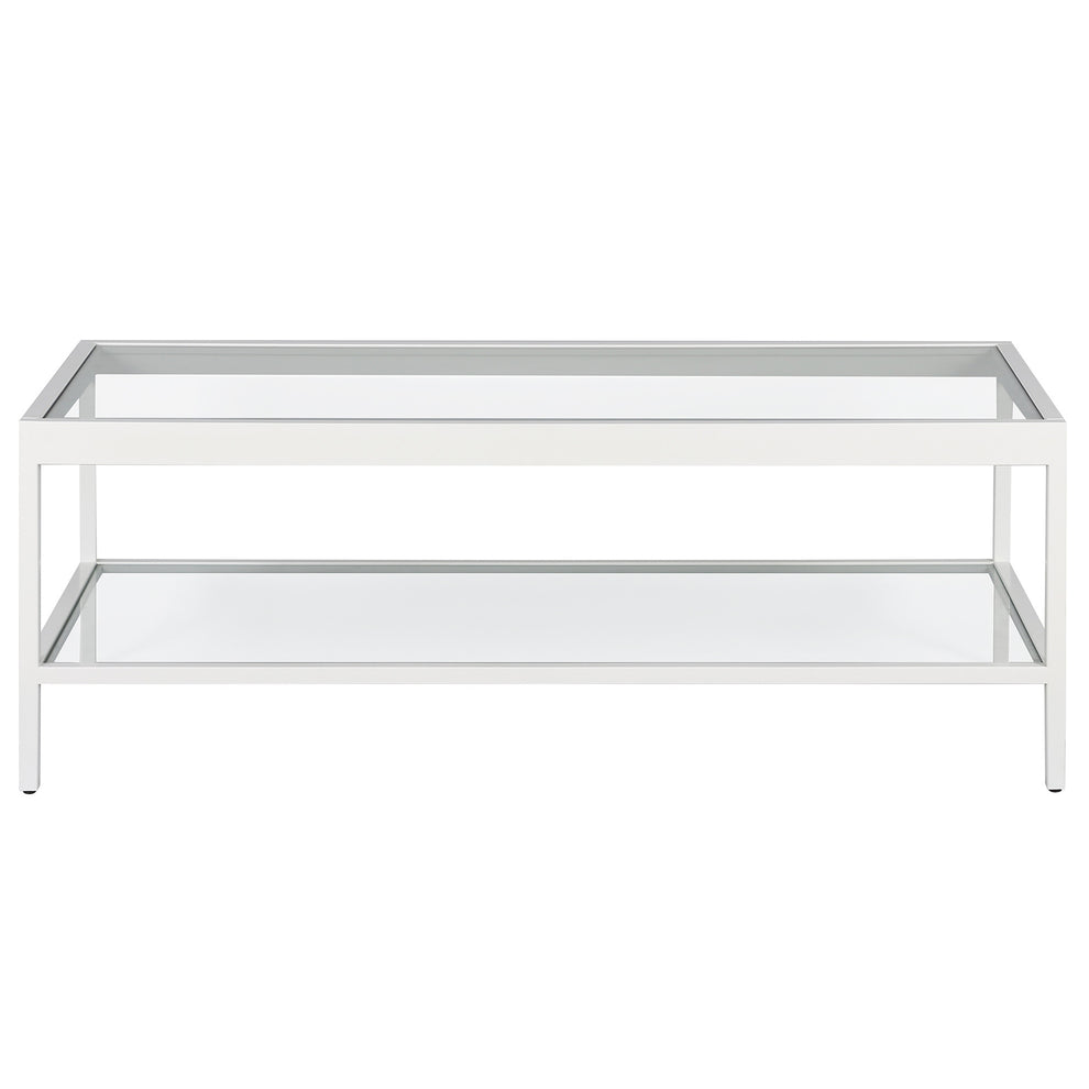 Clear Glass And White Steel Coffee Table With Shelf By Homeroots | Coffee Tables | Modishstore - 3