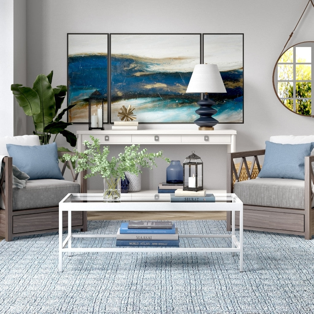 Clear Glass And White Steel Coffee Table With Shelf By Homeroots | Coffee Tables | Modishstore - 7