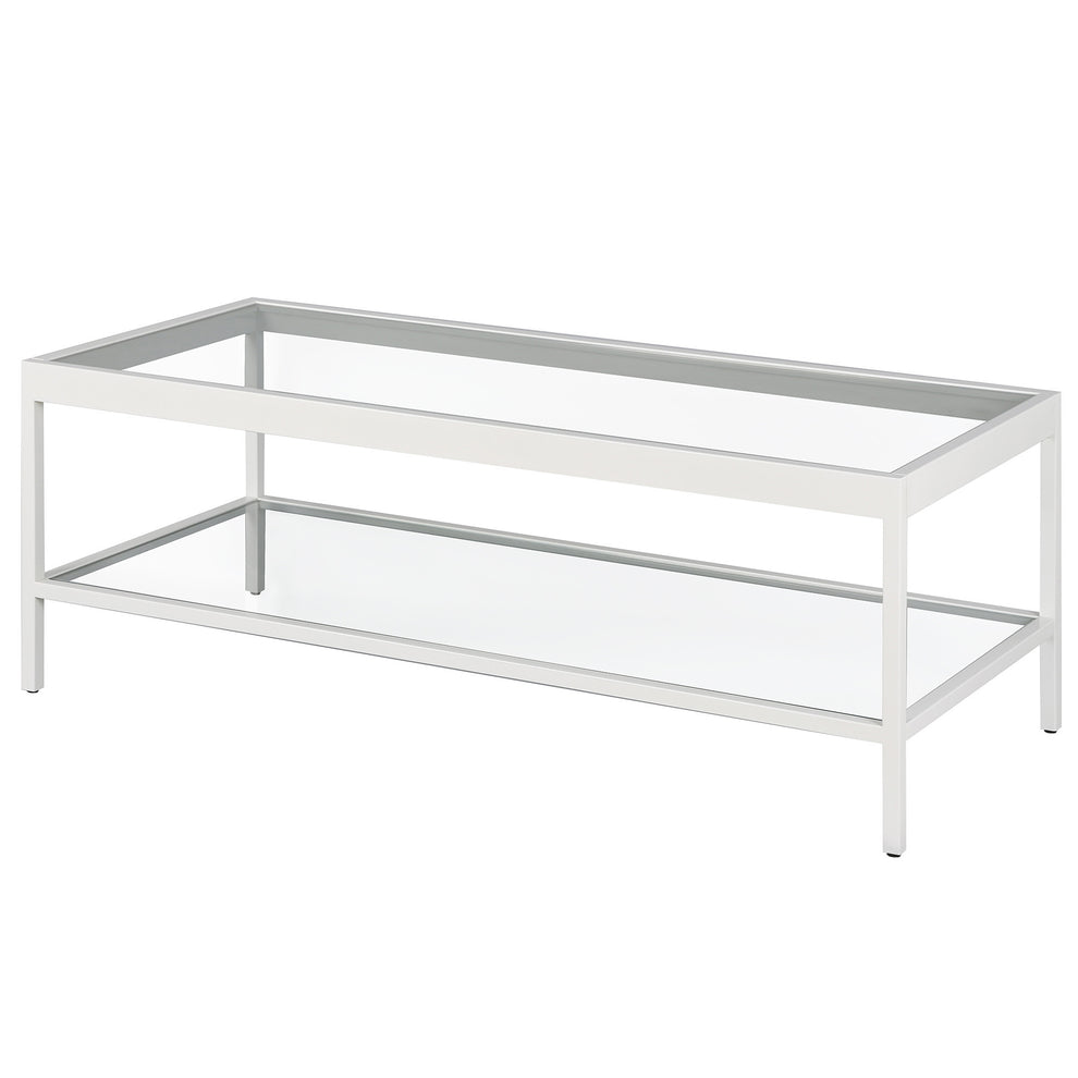 Clear Glass And White Steel Coffee Table With Shelf By Homeroots | Coffee Tables | Modishstore - 4