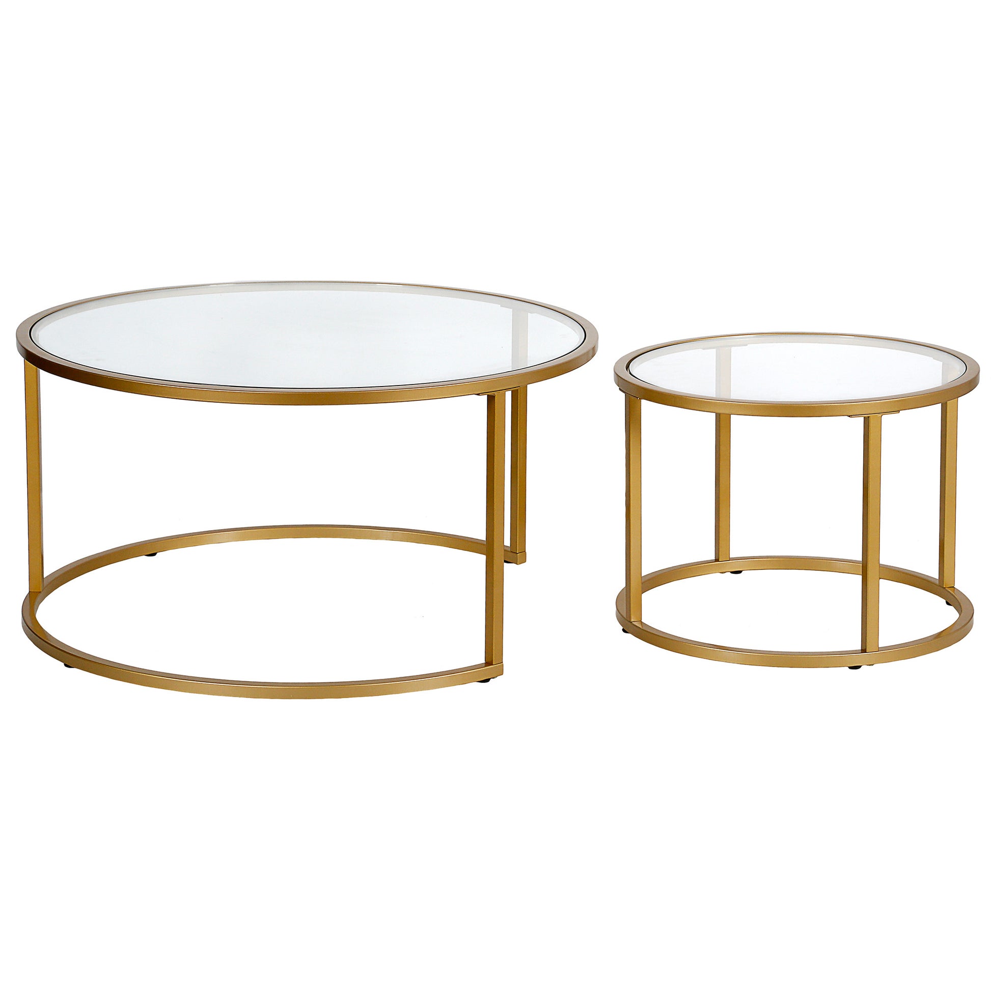 Set of Two Gold Glass And Steel Round Nested Coffee Tables By Homeroots | Coffee Tables | Modishstore - 4