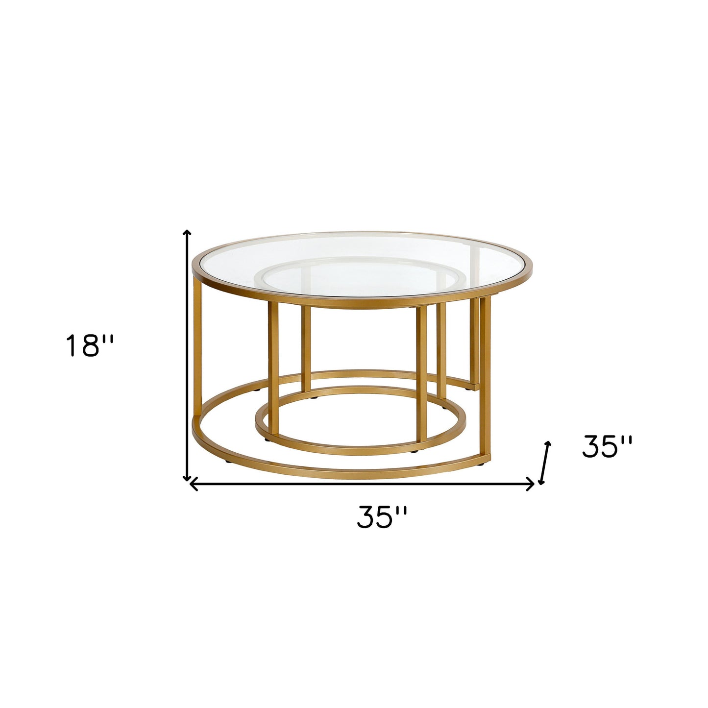 Set of Two Gold Glass And Steel Round Nested Coffee Tables By Homeroots | Coffee Tables | Modishstore - 8