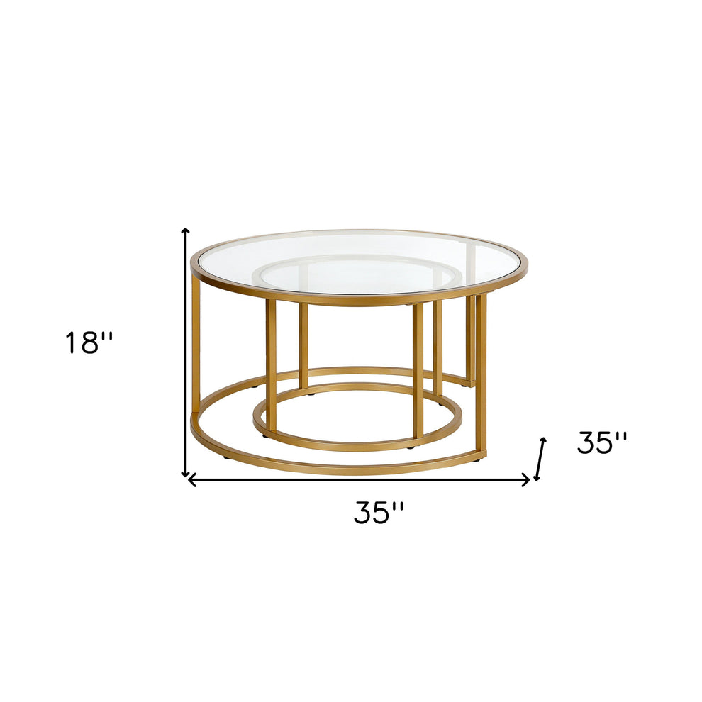 Set of Two Gold Glass And Steel Round Nested Coffee Tables By Homeroots | Coffee Tables | Modishstore - 8