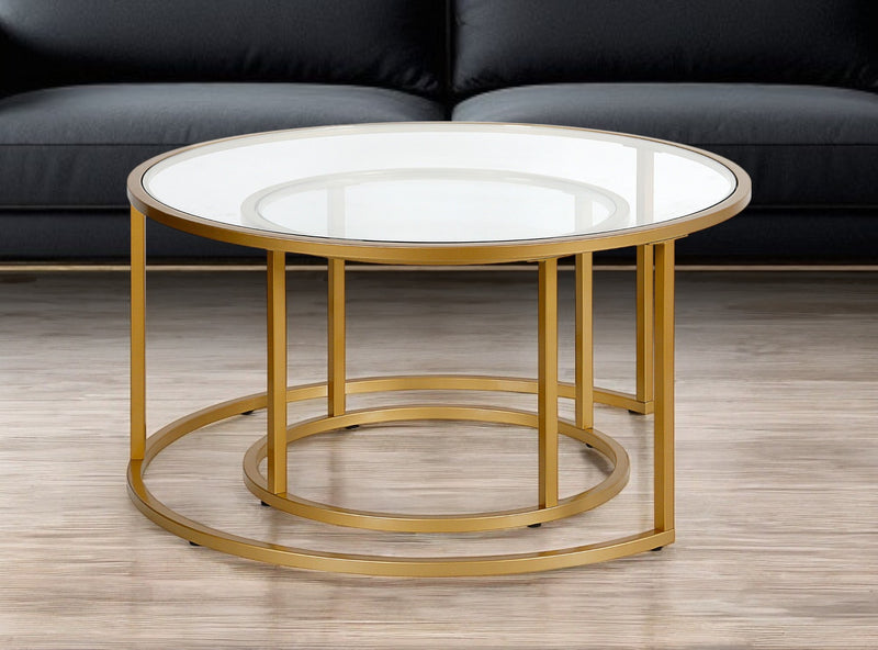 Set of Two Gold Glass And Steel Round Nested Coffee Tables By Homeroots | Coffee Tables | Modishstore - 1