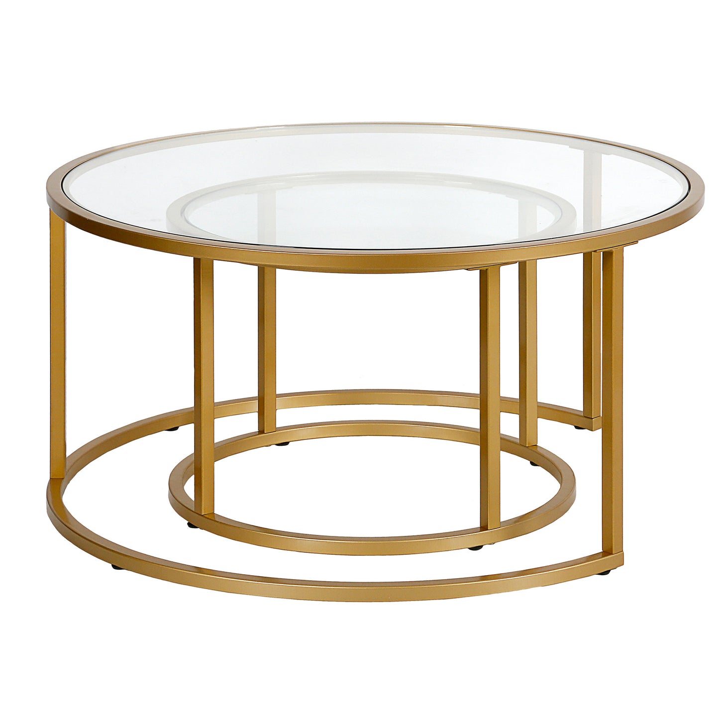 Set of Two Gold Glass And Steel Round Nested Coffee Tables By Homeroots | Coffee Tables | Modishstore - 2