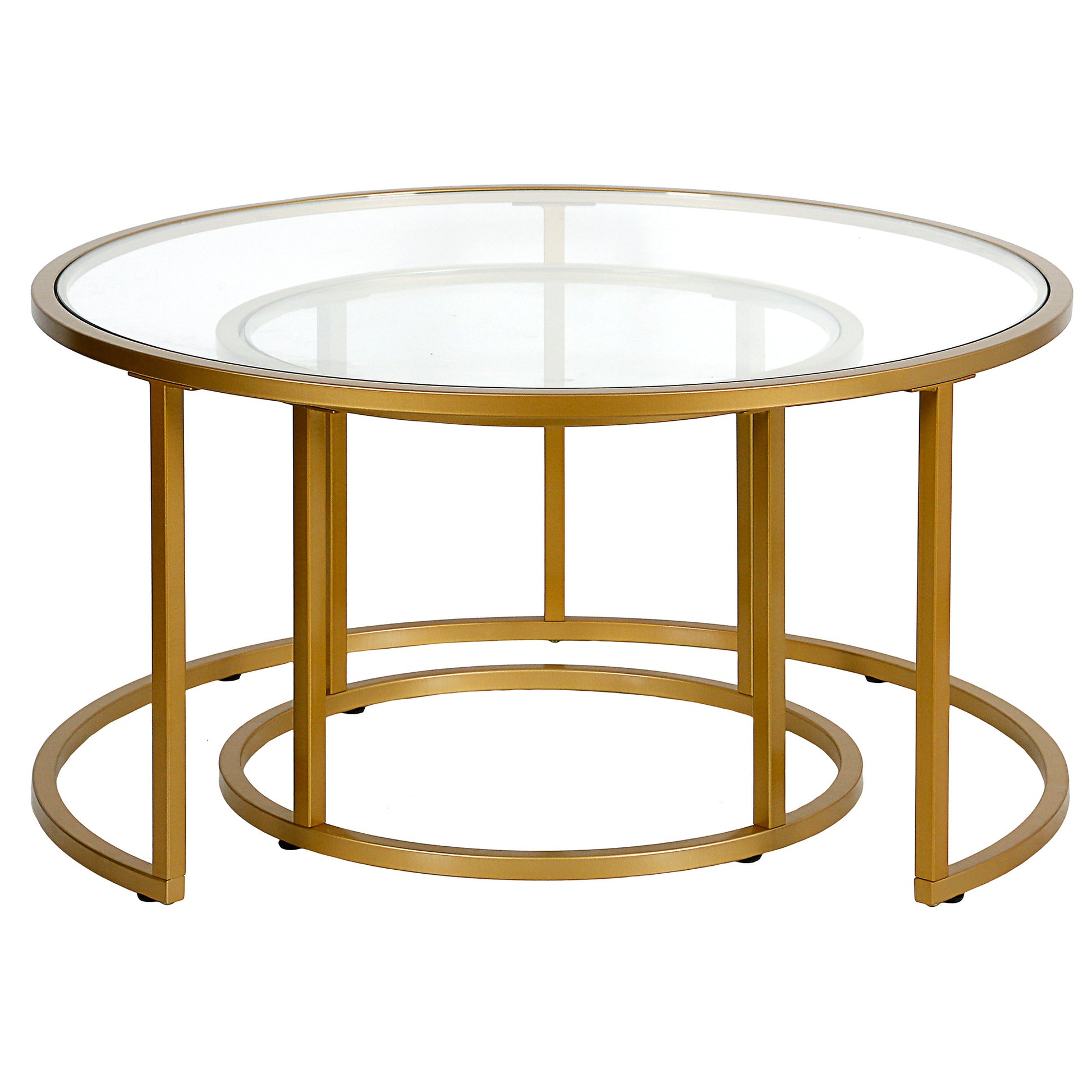 Set of Two Gold Glass And Steel Round Nested Coffee Tables By Homeroots | Coffee Tables | Modishstore - 3