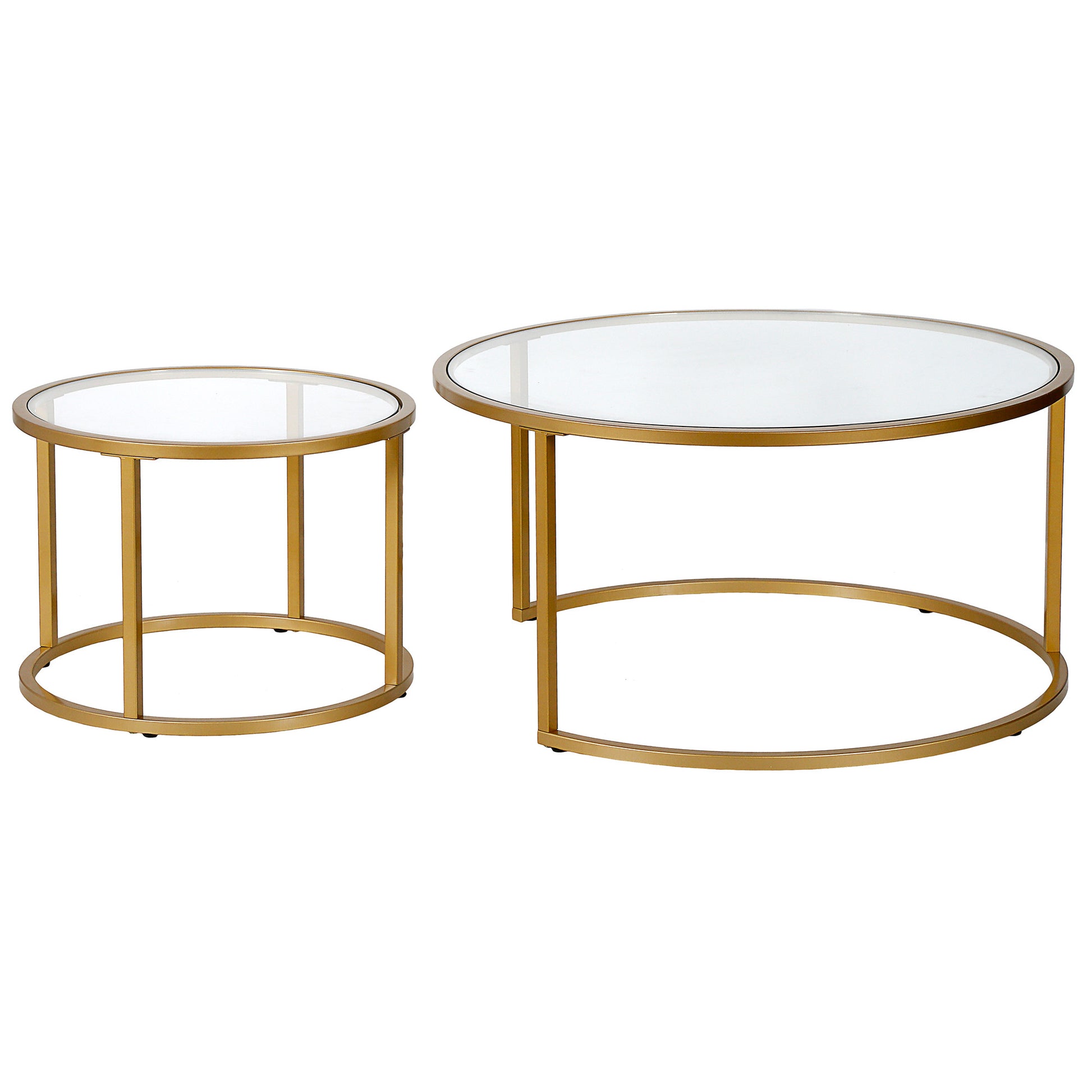 Set of Two Gold Glass And Steel Round Nested Coffee Tables By Homeroots | Coffee Tables | Modishstore - 5