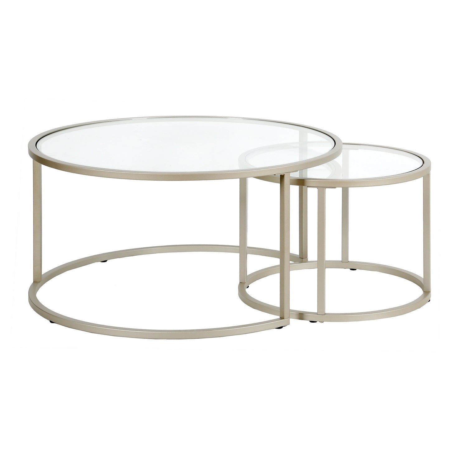 Set of Two Silver Glass And Steel Round Nested Coffee Tables By Homeroots | Coffee Tables | Modishstore - 2