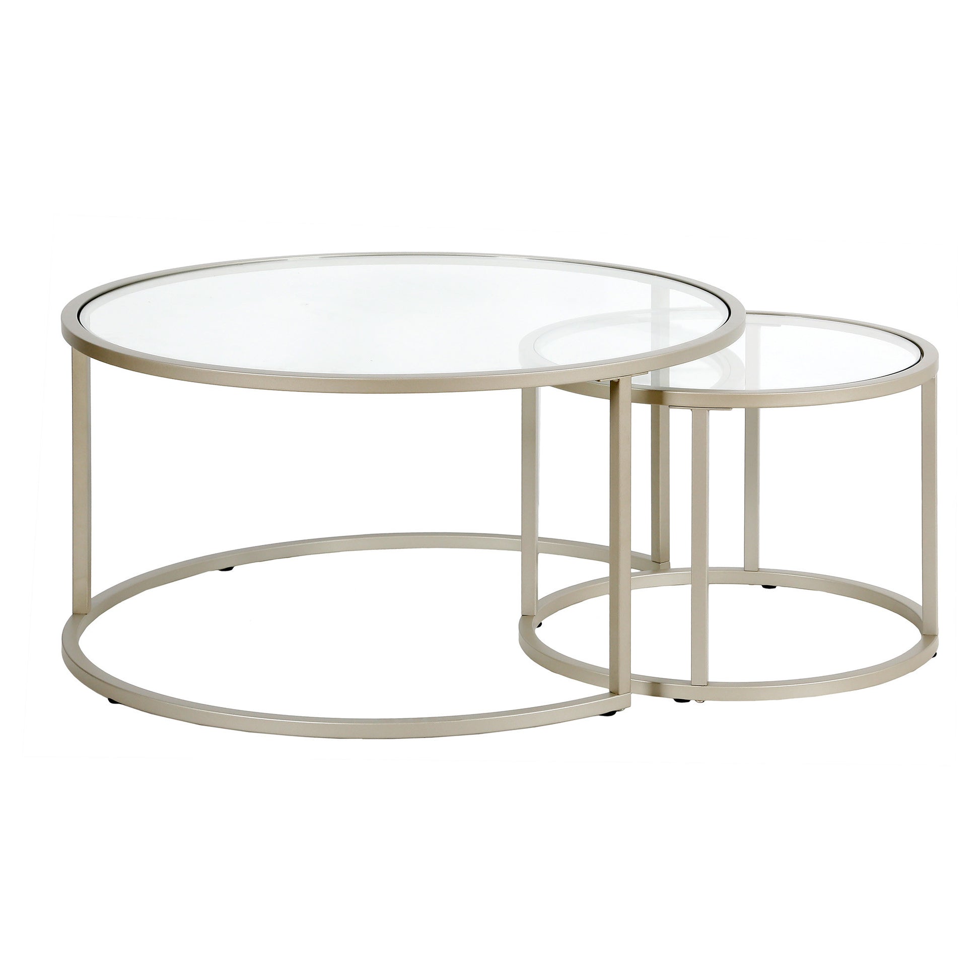 Set of Two Silver Glass And Steel Round Nested Coffee Tables By Homeroots | Coffee Tables | Modishstore - 2