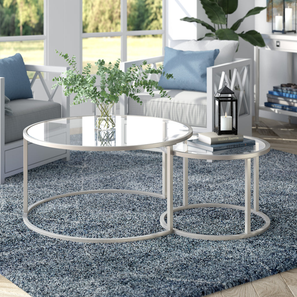 Set of Two Silver Glass And Steel Round Nested Coffee Tables By Homeroots | Coffee Tables | Modishstore - 6