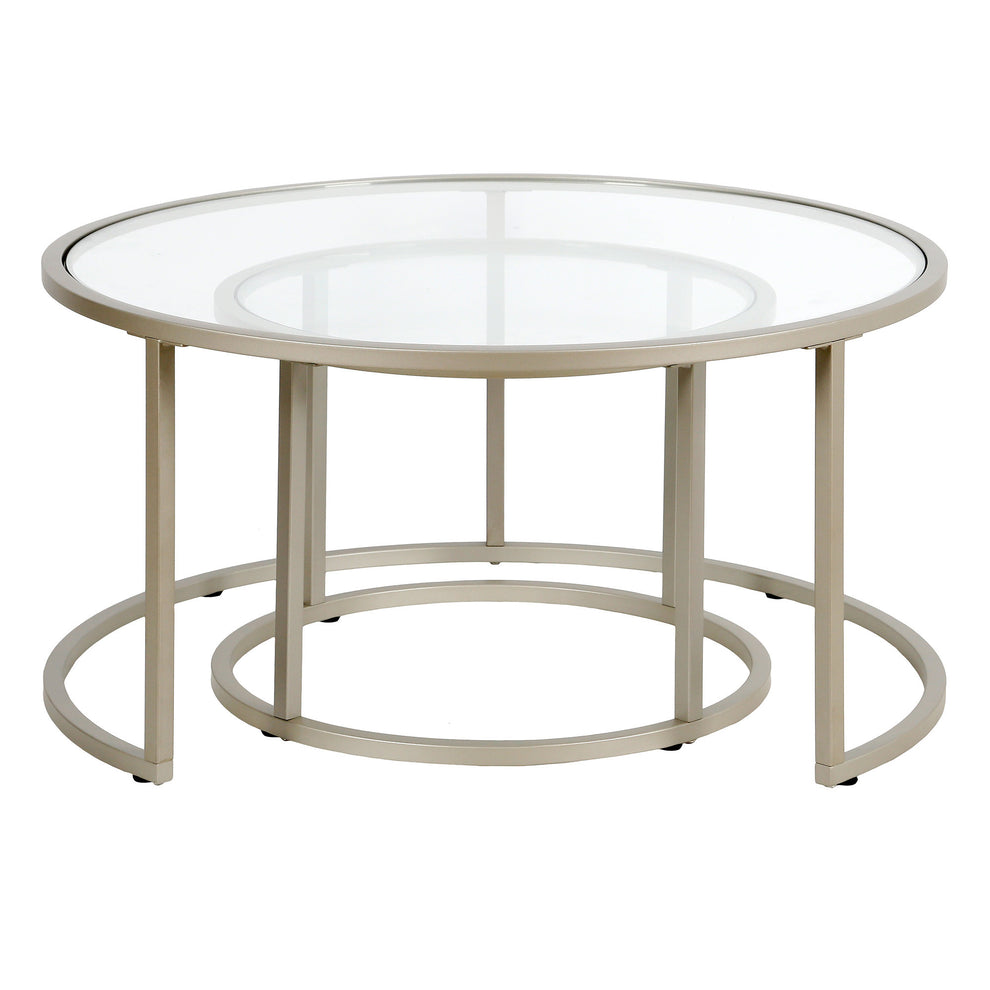 Set of Two Silver Glass And Steel Round Nested Coffee Tables By Homeroots | Coffee Tables | Modishstore - 3