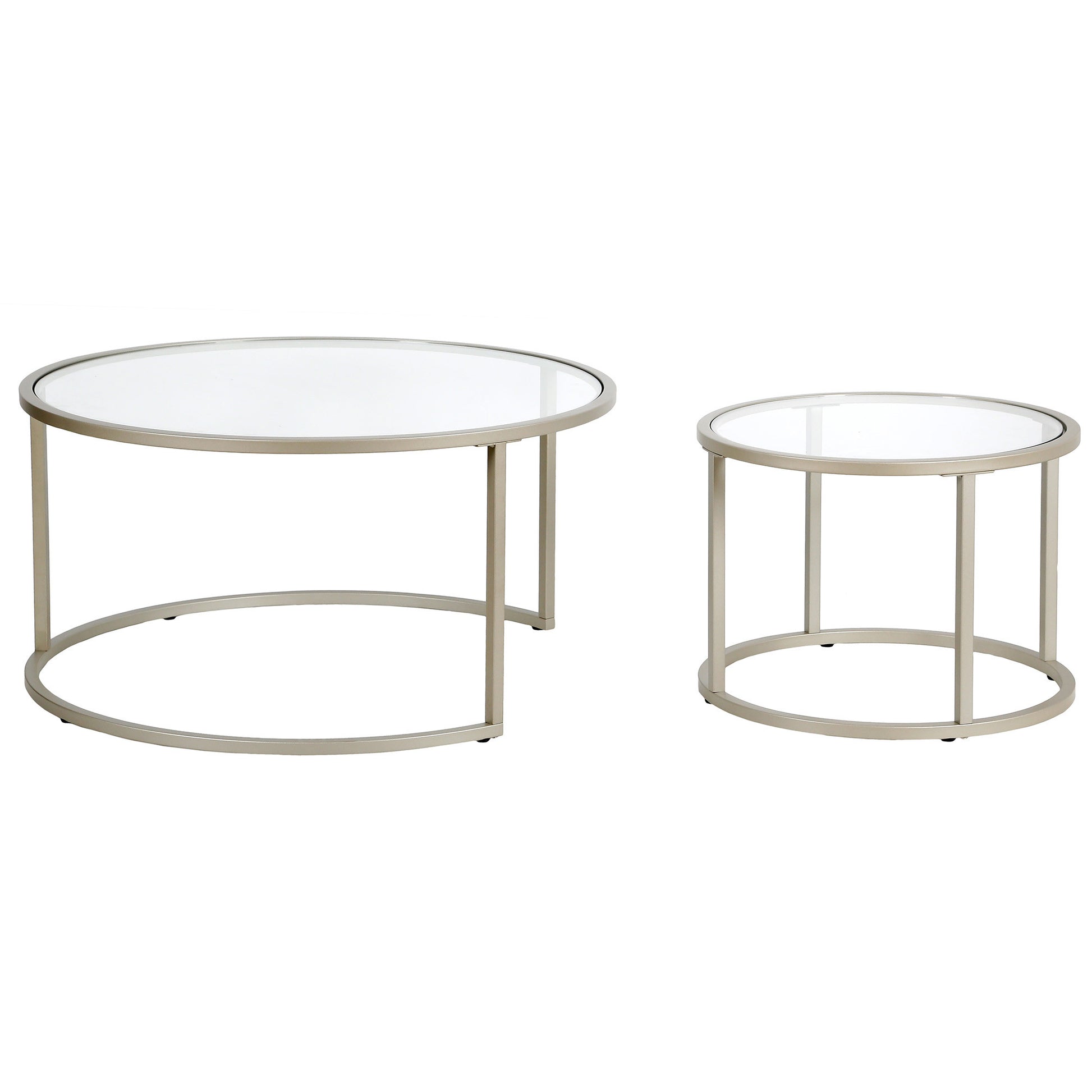 Set of Two Silver Glass And Steel Round Nested Coffee Tables By Homeroots | Coffee Tables | Modishstore - 5