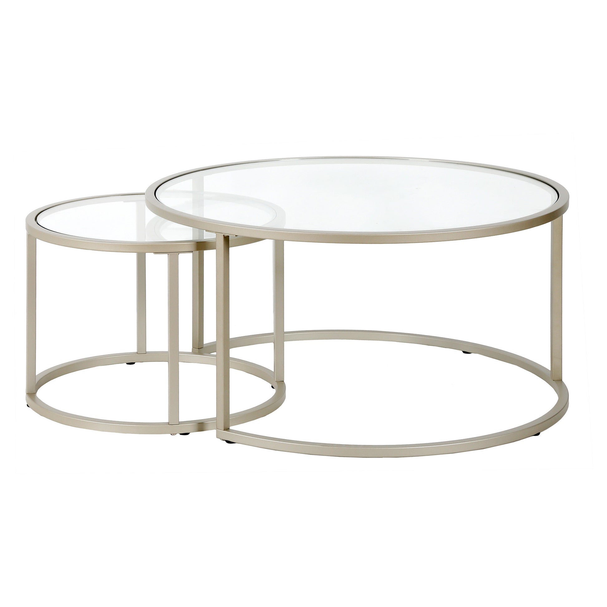 Set of Two Silver Glass And Steel Round Nested Coffee Tables By Homeroots | Coffee Tables | Modishstore - 4