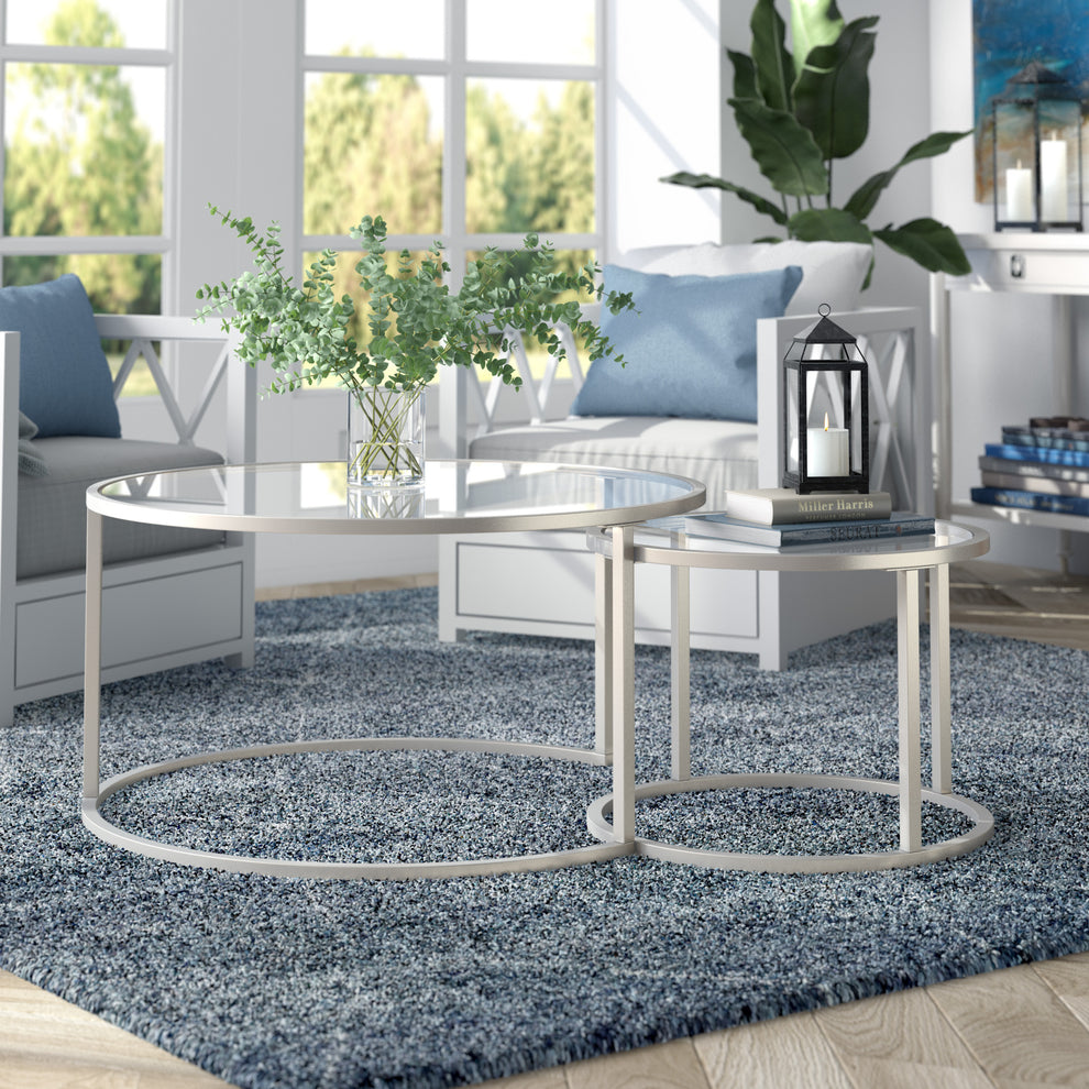 Set of Two Silver Glass And Steel Round Nested Coffee Tables By Homeroots | Coffee Tables | Modishstore - 8