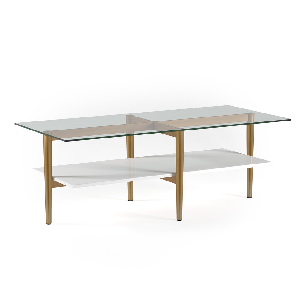 Gold Glass And Steel Coffee Table With Shelf By Homeroots | Coffee Tables | Modishstore - 2