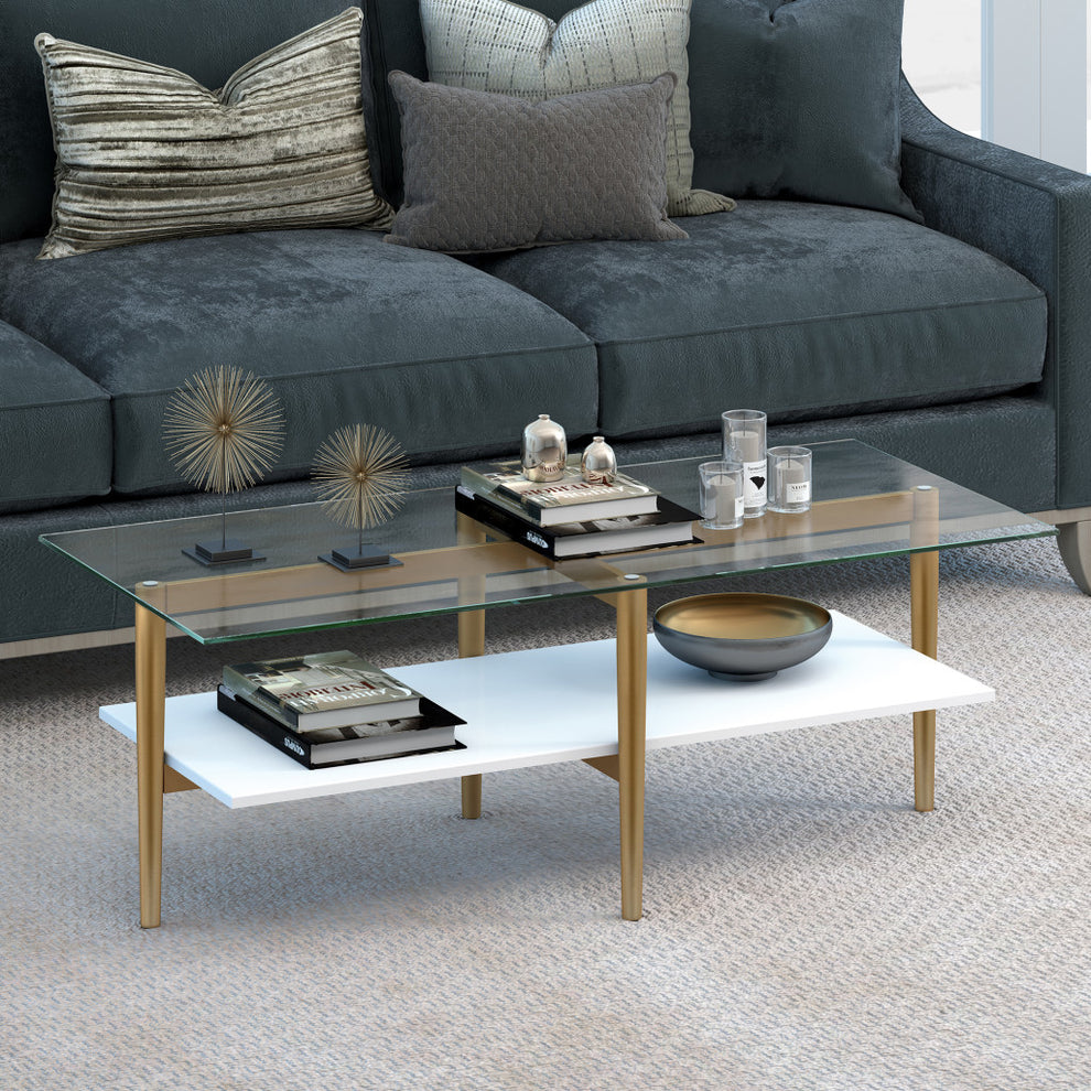 Gold Glass And Steel Coffee Table With Shelf By Homeroots | Coffee Tables | Modishstore - 7
