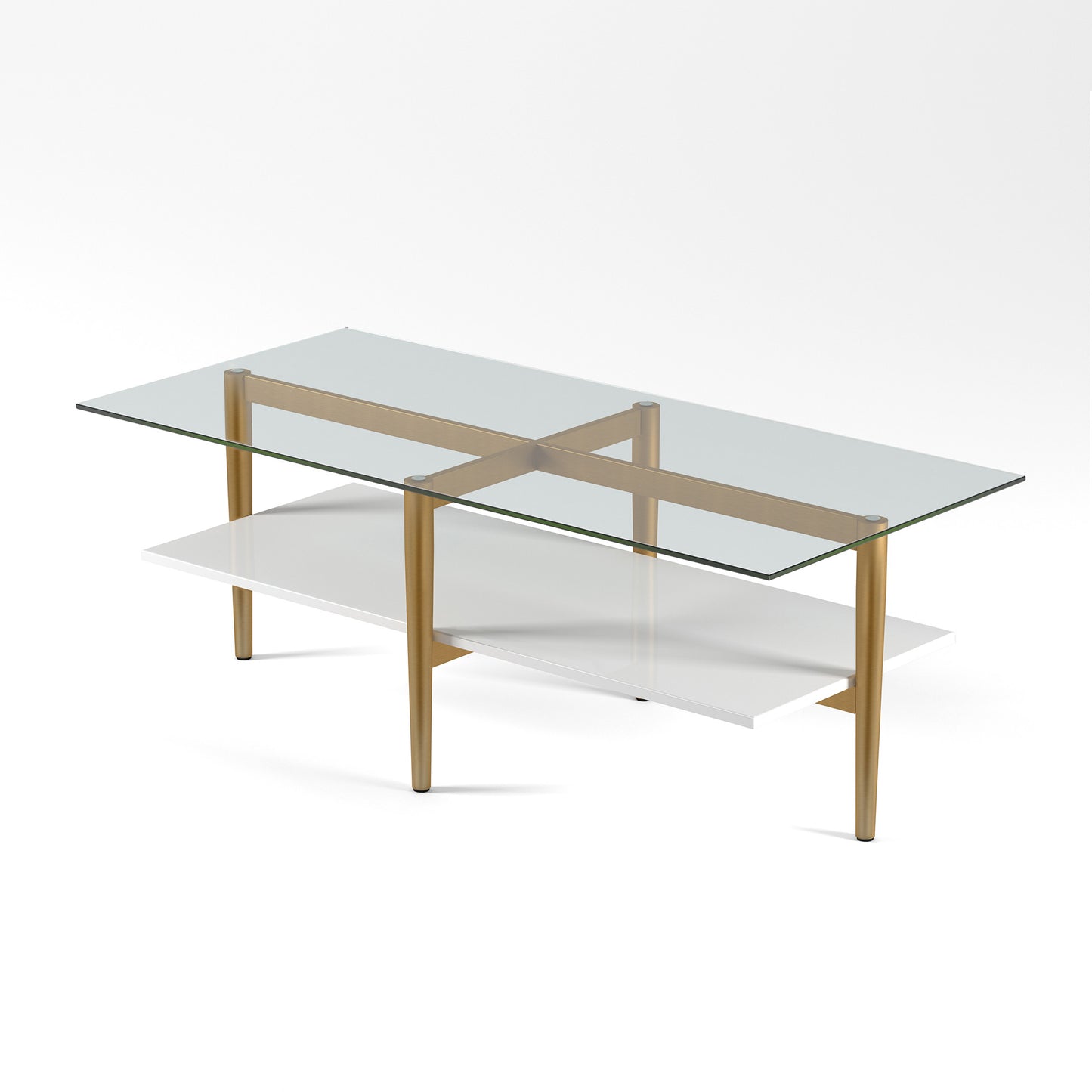Gold Glass And Steel Coffee Table With Shelf By Homeroots | Coffee Tables | Modishstore - 3