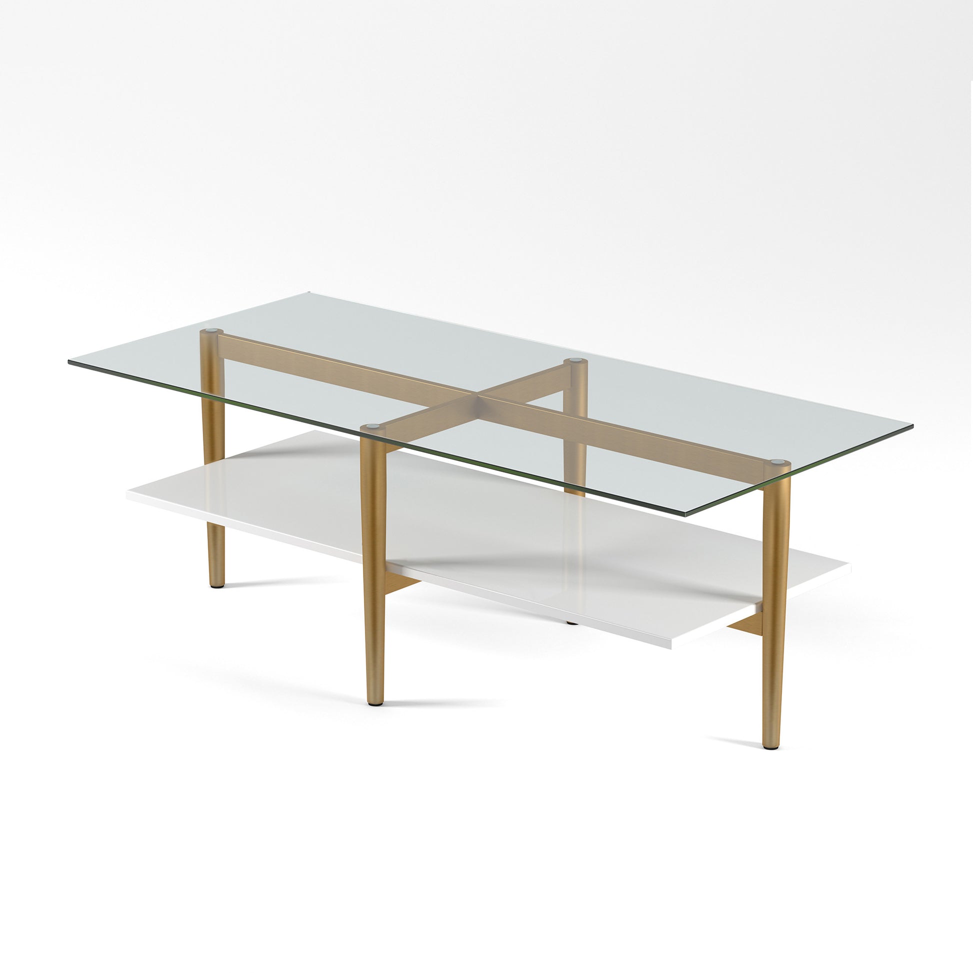 Gold Glass And Steel Coffee Table With Shelf By Homeroots | Coffee Tables | Modishstore - 3
