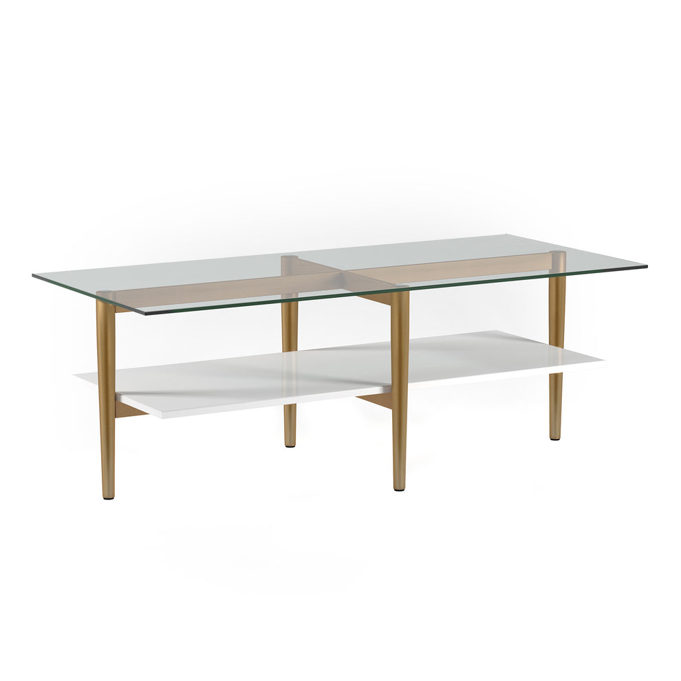 Gold Glass And Steel Coffee Table With Shelf By Homeroots | Coffee Tables | Modishstore - 5