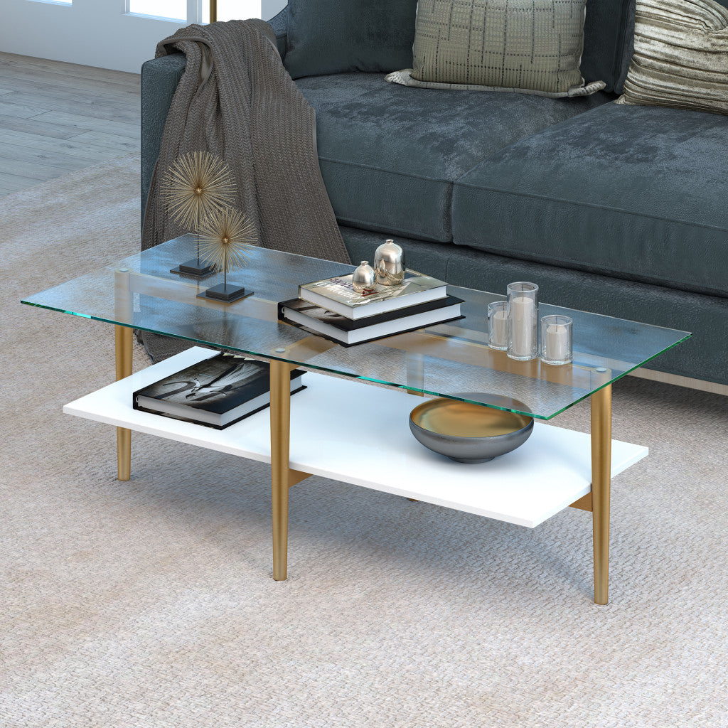Gold Glass And Steel Coffee Table With Shelf By Homeroots | Coffee Tables | Modishstore - 6