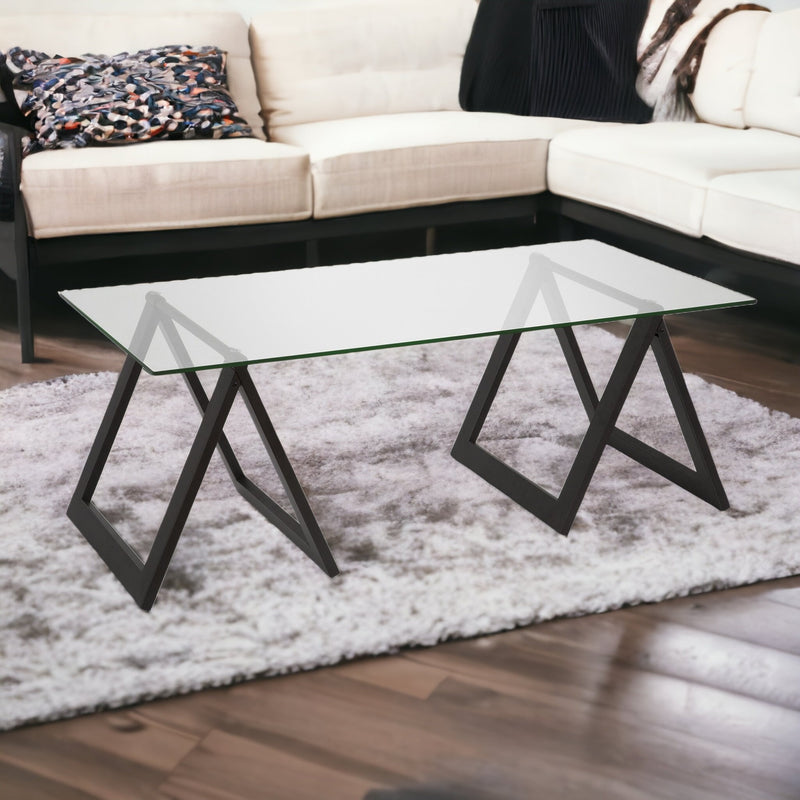 Black Glass And Steel Coffee Table By Homeroots | Coffee Tables | Modishstore - 1