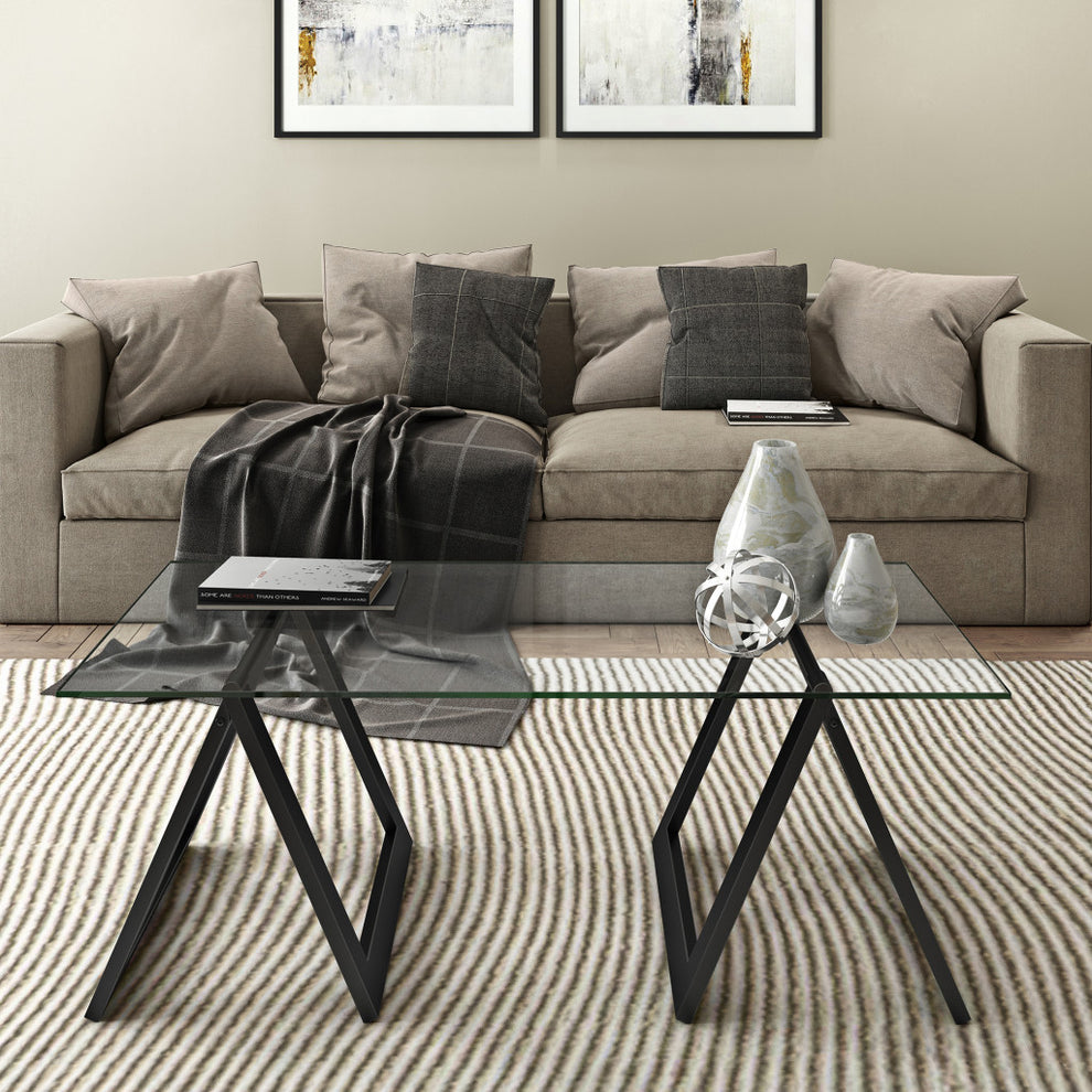 Black Glass And Steel Coffee Table By Homeroots | Coffee Tables | Modishstore - 5