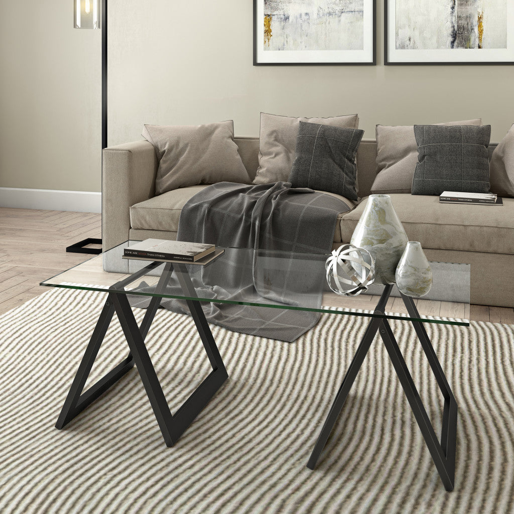 Black Glass And Steel Coffee Table By Homeroots | Coffee Tables | Modishstore - 7