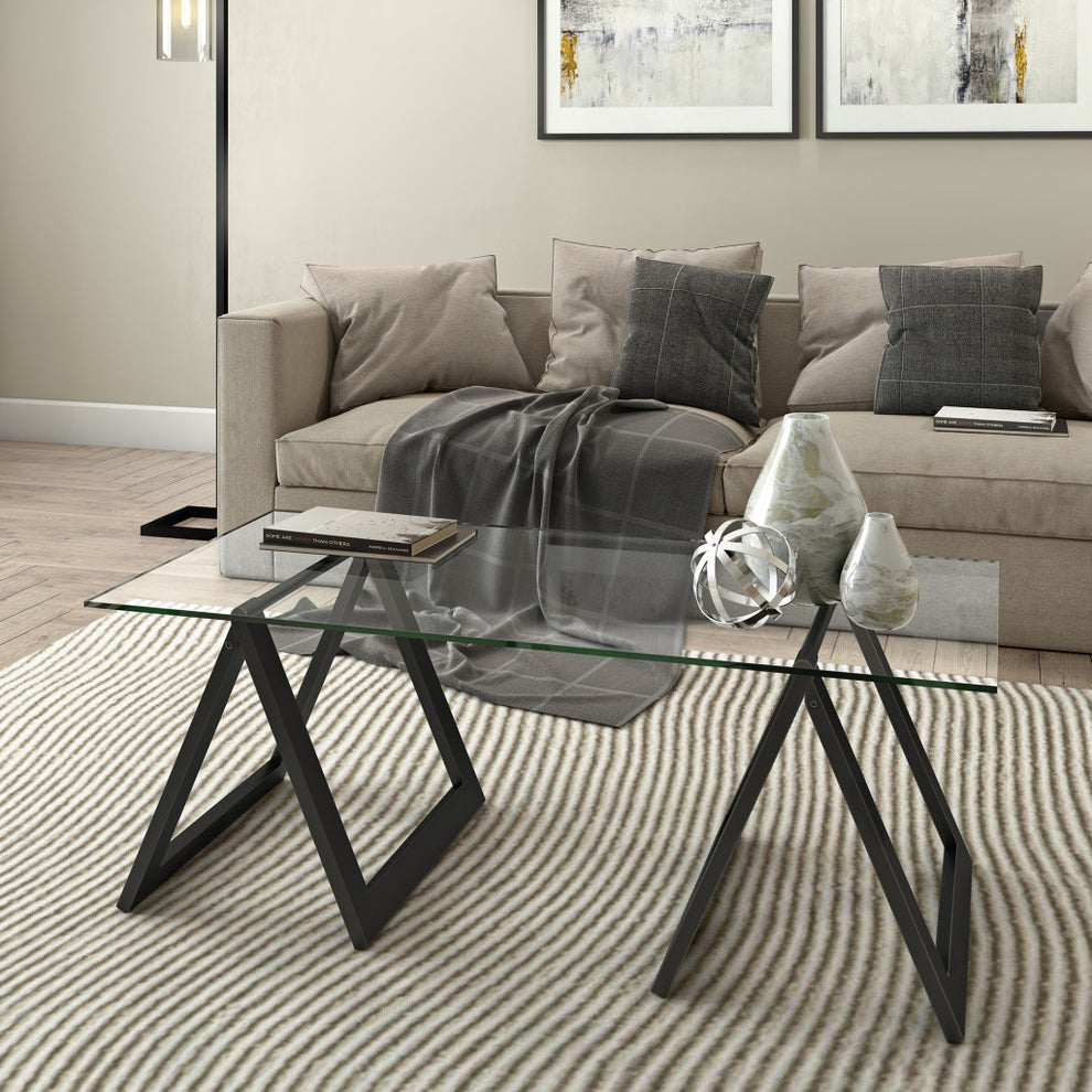 Black Glass And Steel Coffee Table By Homeroots | Coffee Tables | Modishstore - 7