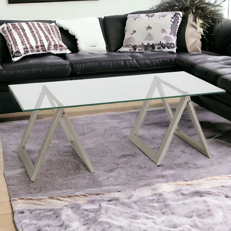 Clear Glass And Steel Coffee Table By Homeroots | Coffee Tables | Modishstore - 1