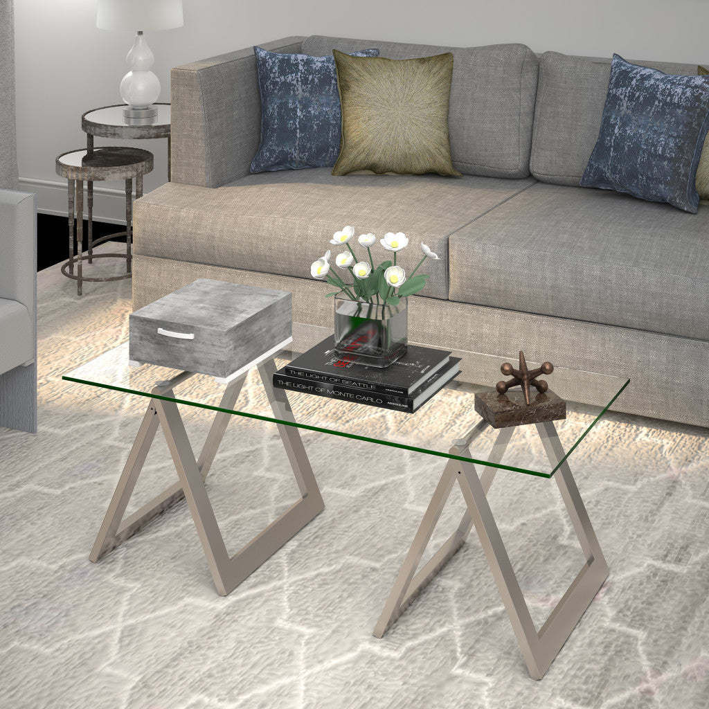 Clear Glass And Steel Coffee Table By Homeroots | Coffee Tables | Modishstore - 6