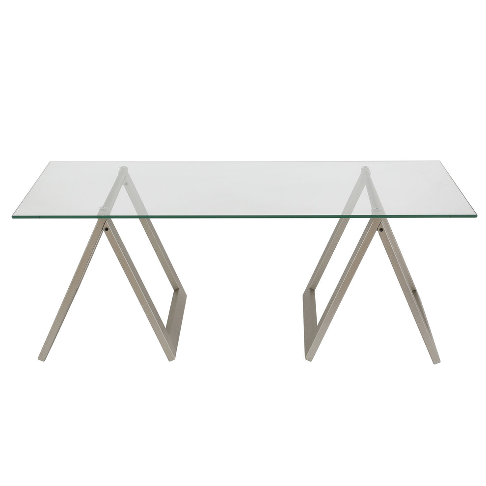 Clear Glass And Steel Coffee Table By Homeroots | Coffee Tables | Modishstore - 3