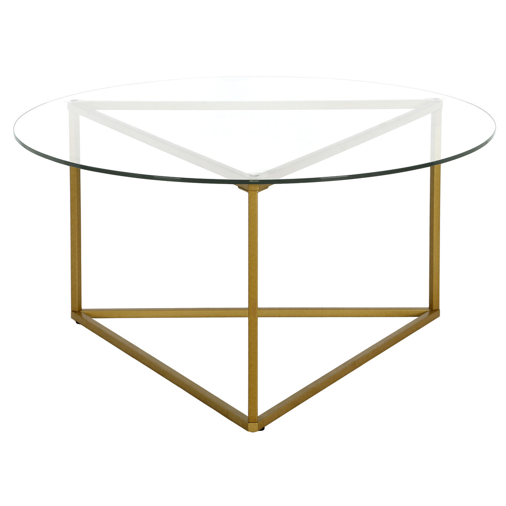 Gold Glass And Steel Round Coffee Table By Homeroots | Coffee Tables | Modishstore - 2