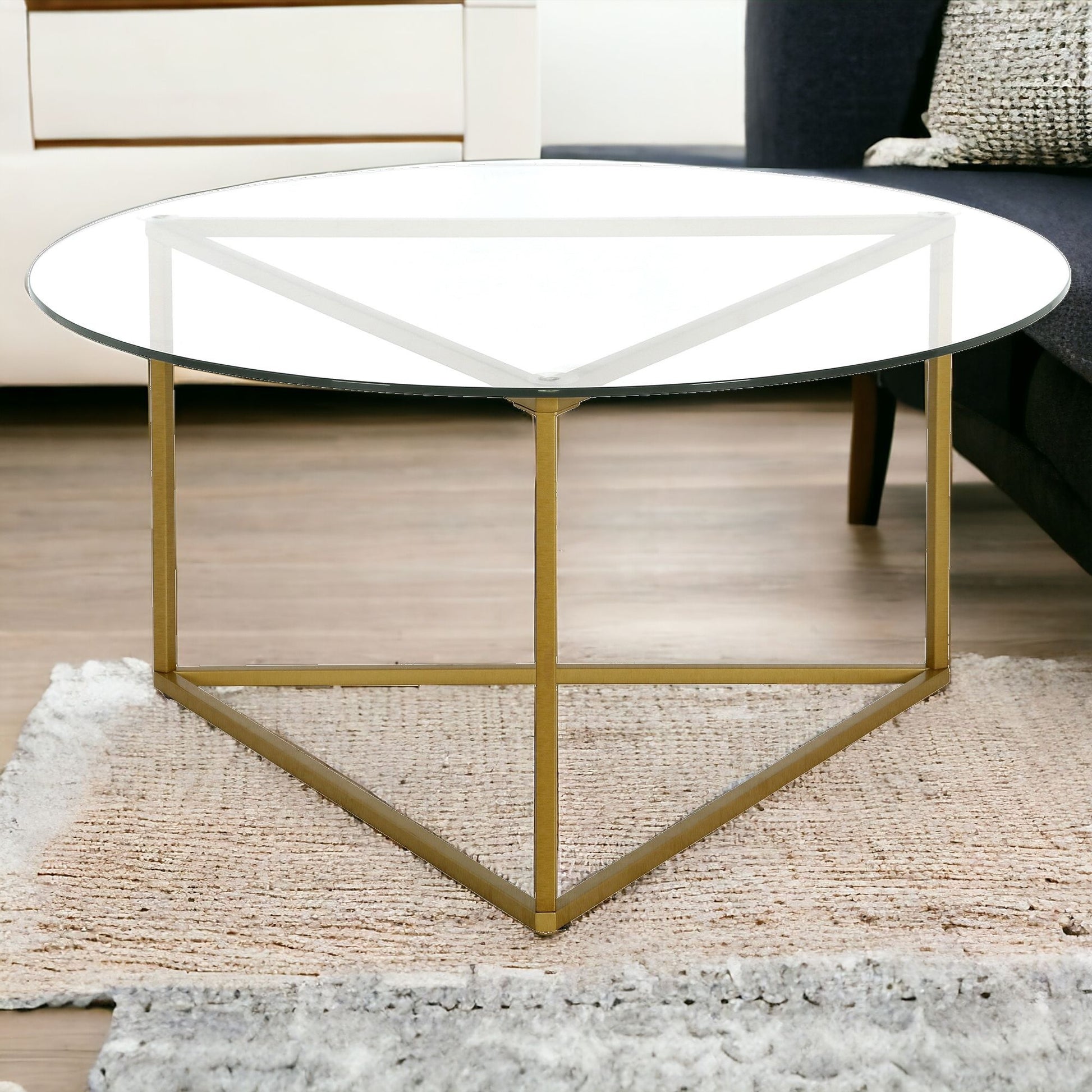 Gold Glass And Steel Round Coffee Table By Homeroots | Coffee Tables | Modishstore - 1
