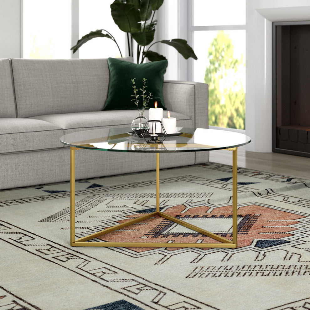 Gold Glass And Steel Round Coffee Table By Homeroots | Coffee Tables | Modishstore - 4