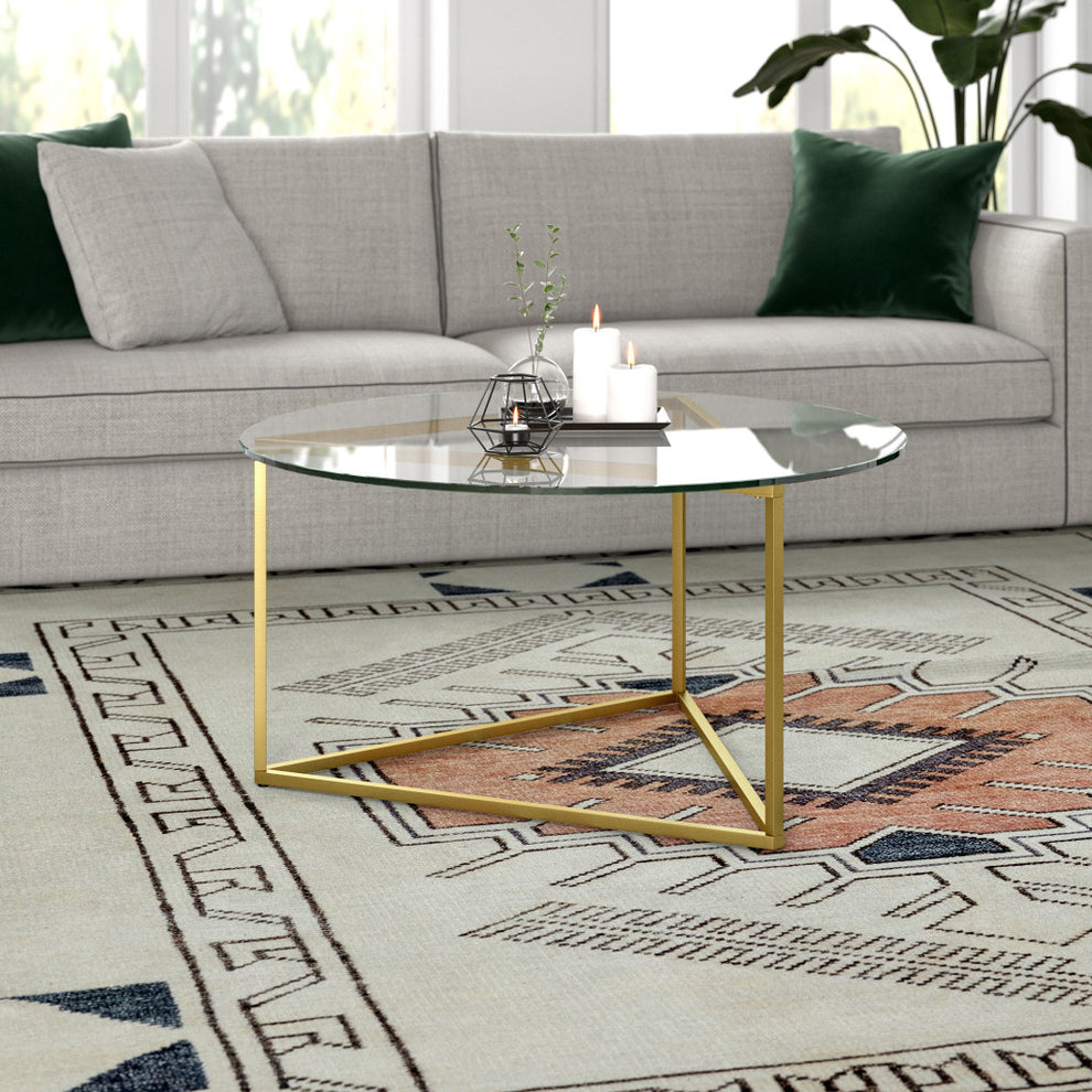 Gold Glass And Steel Round Coffee Table By Homeroots | Coffee Tables | Modishstore - 5
