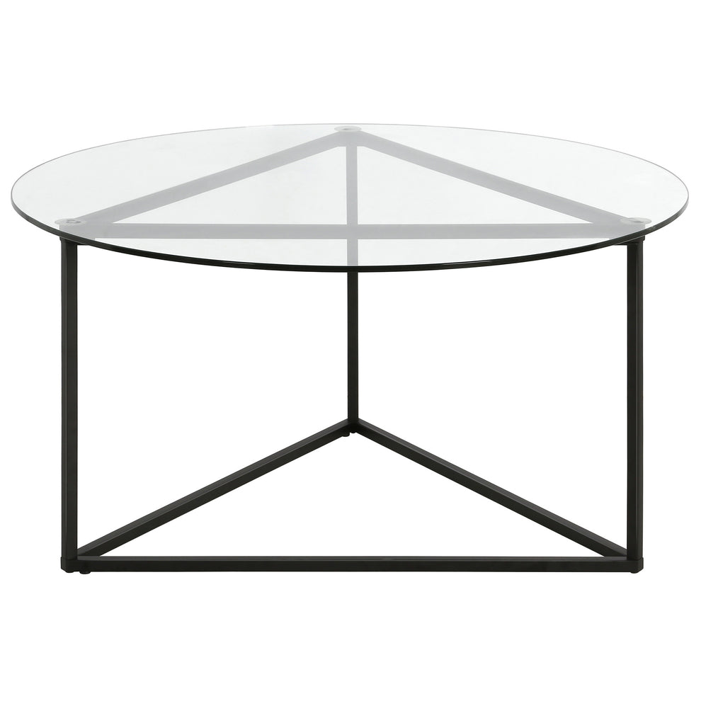 Black Glass And Steel Round Coffee Table By Homeroots | Coffee Tables | Modishstore - 2