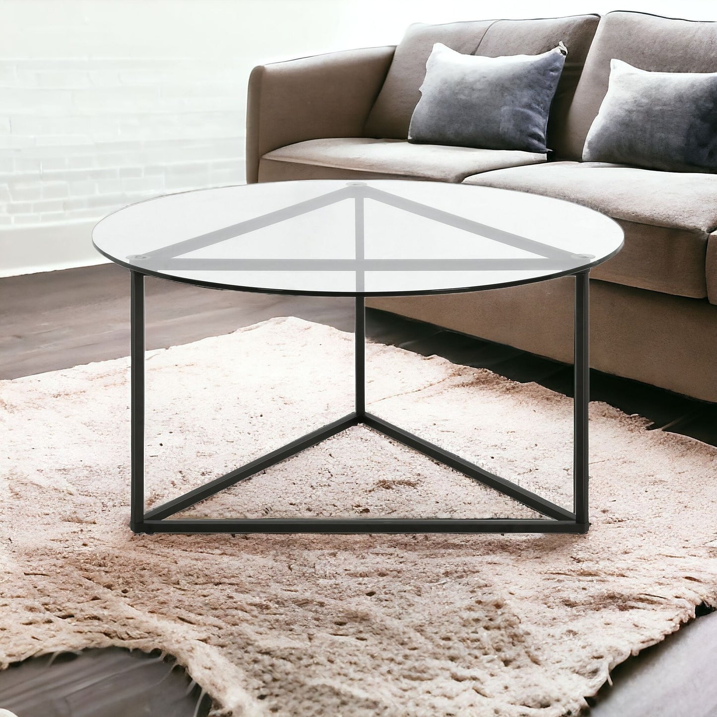 Black Glass And Steel Round Coffee Table By Homeroots | Coffee Tables | Modishstore - 1