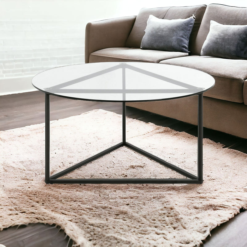 Black Glass And Steel Round Coffee Table By Homeroots | Coffee Tables | Modishstore - 1