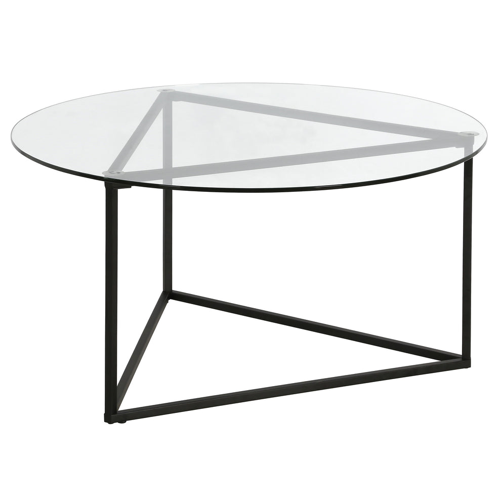 Black Glass And Steel Round Coffee Table By Homeroots | Coffee Tables | Modishstore - 4