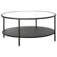 Black Glass And Steel Round Coffee Table With Shelf By Homeroots | Coffee Tables | Modishstore - 2