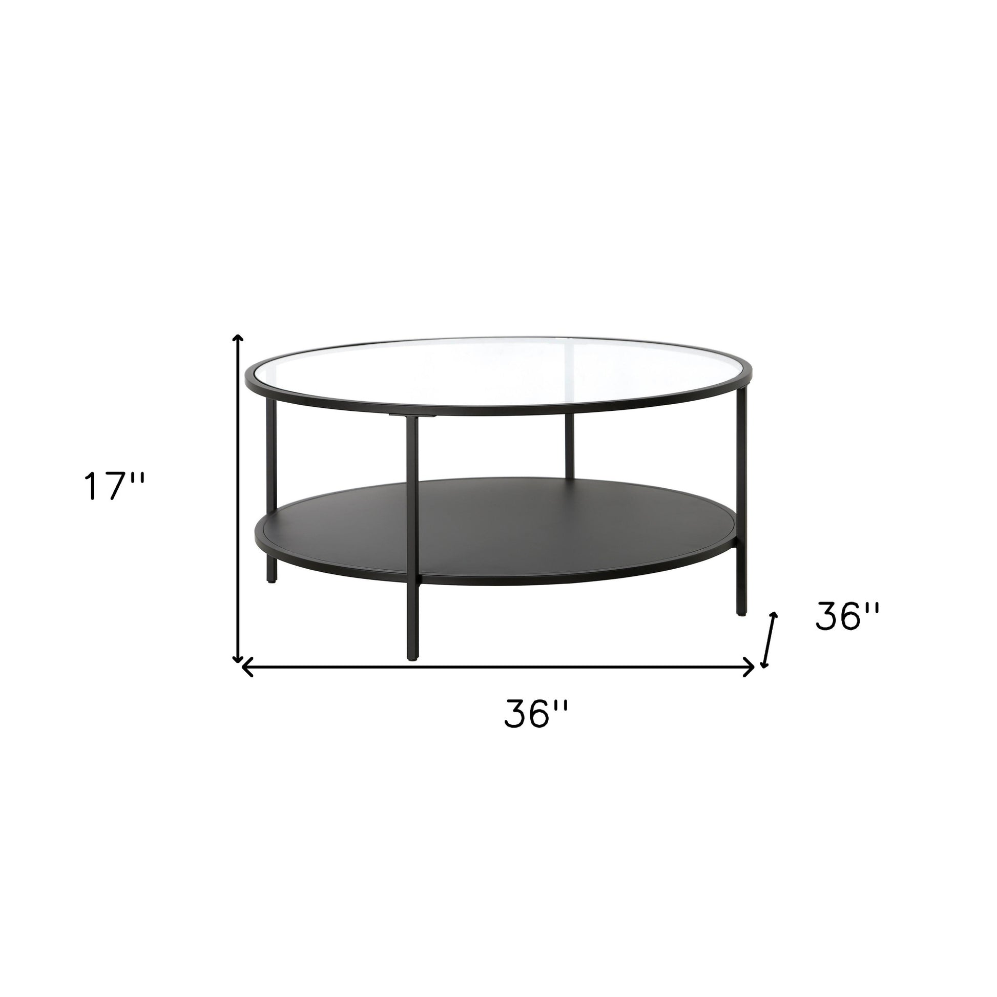 Black Glass And Steel Round Coffee Table With Shelf By Homeroots | Coffee Tables | Modishstore - 8