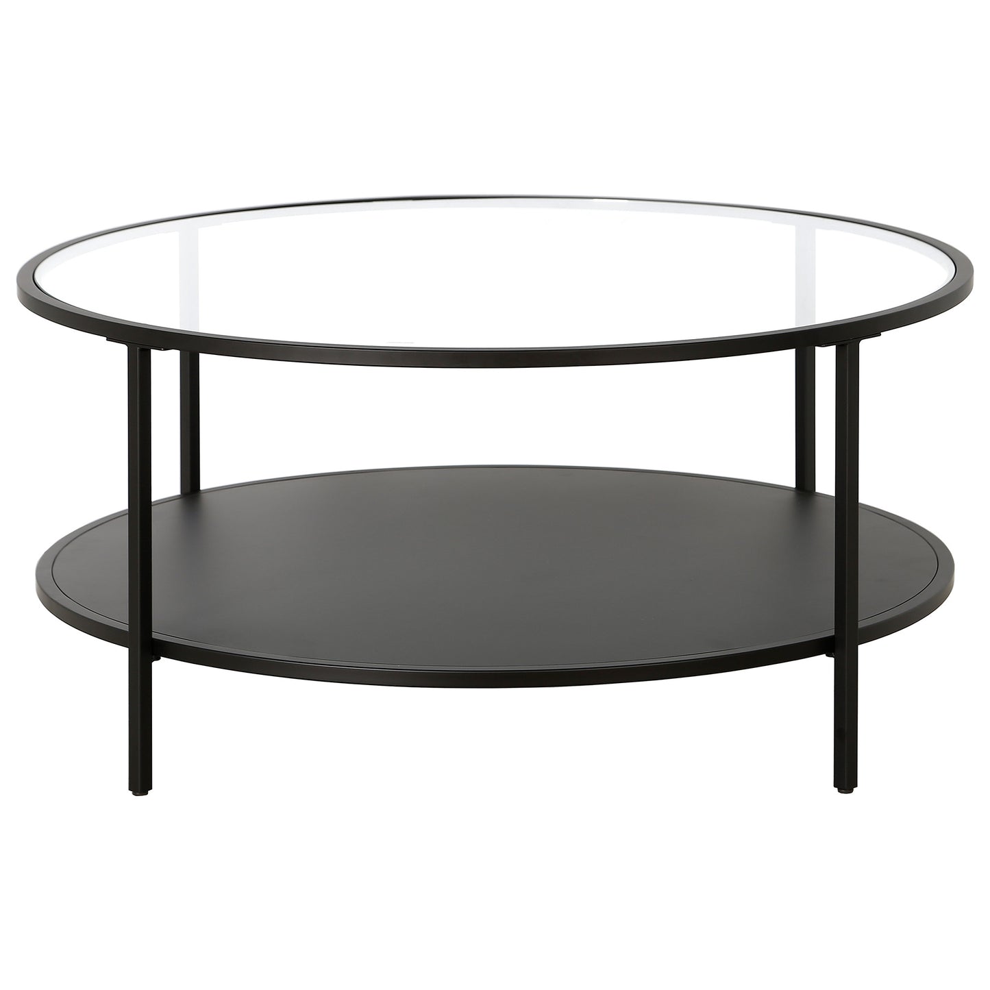 Black Glass And Steel Round Coffee Table With Shelf By Homeroots | Coffee Tables | Modishstore - 3