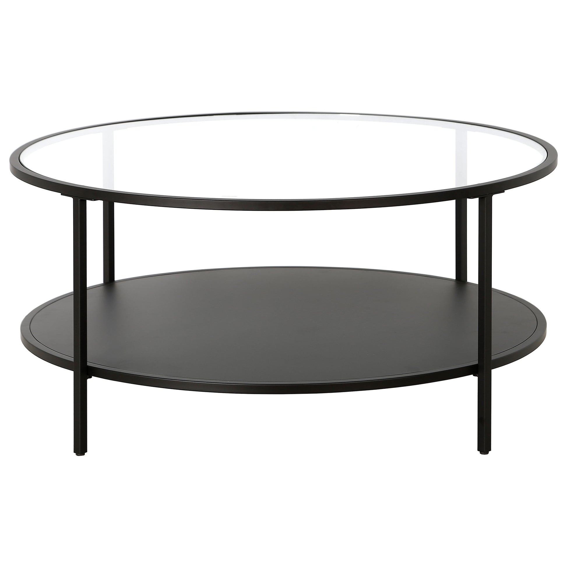 Black Glass And Steel Round Coffee Table With Shelf By Homeroots | Coffee Tables | Modishstore - 3