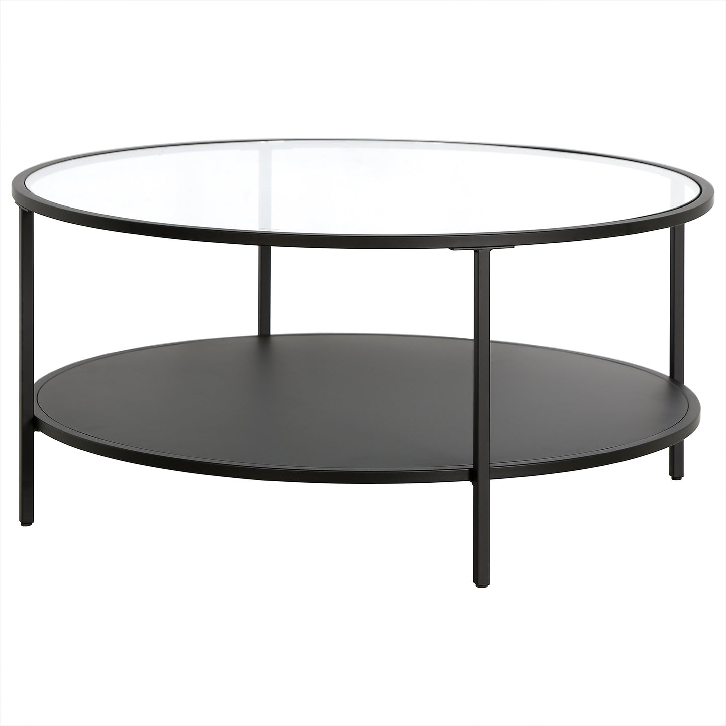 Black Glass And Steel Round Coffee Table With Shelf By Homeroots | Coffee Tables | Modishstore - 4