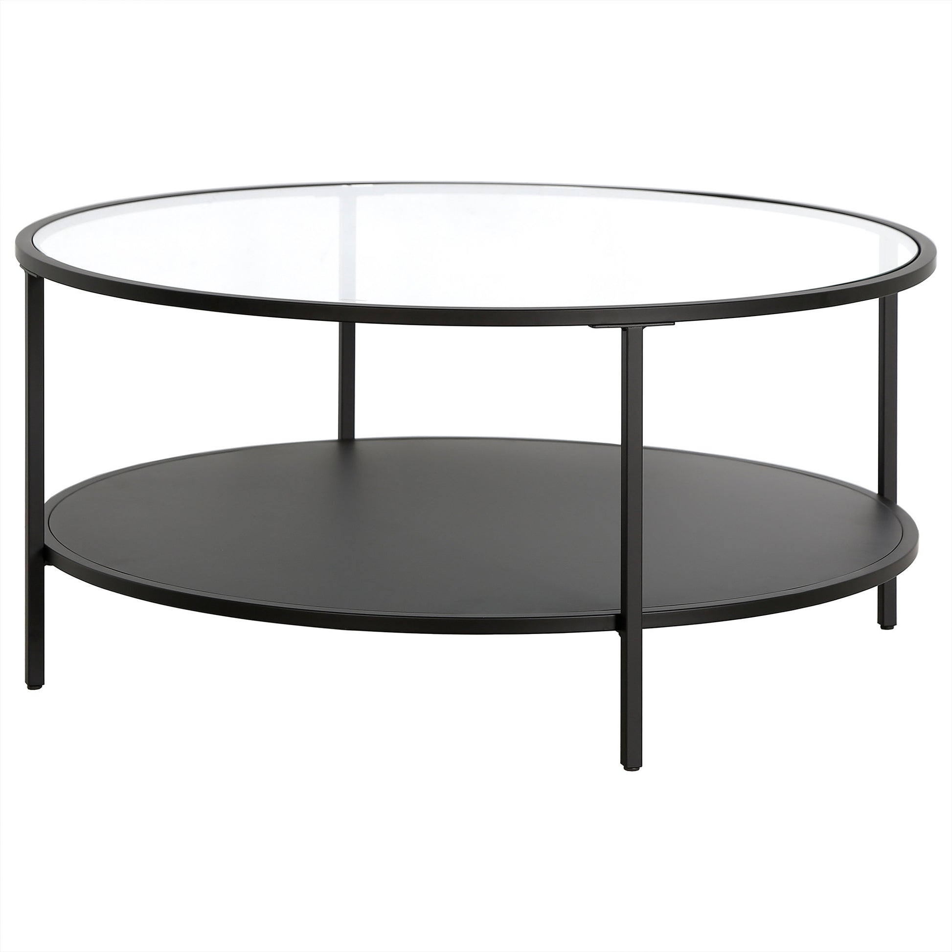 Black Glass And Steel Round Coffee Table With Shelf By Homeroots | Coffee Tables | Modishstore - 4
