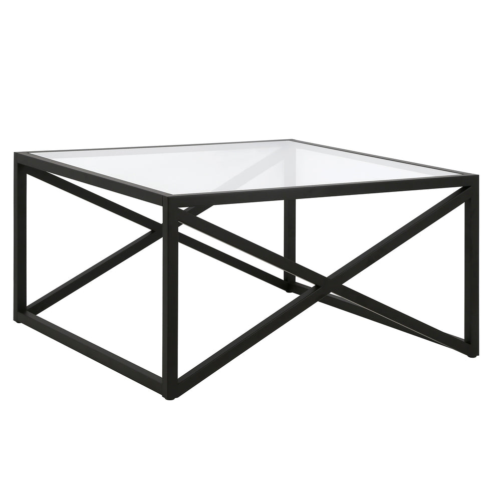 Black Glass And Steel Square Coffee Table By Homeroots | Coffee Tables | Modishstore - 2