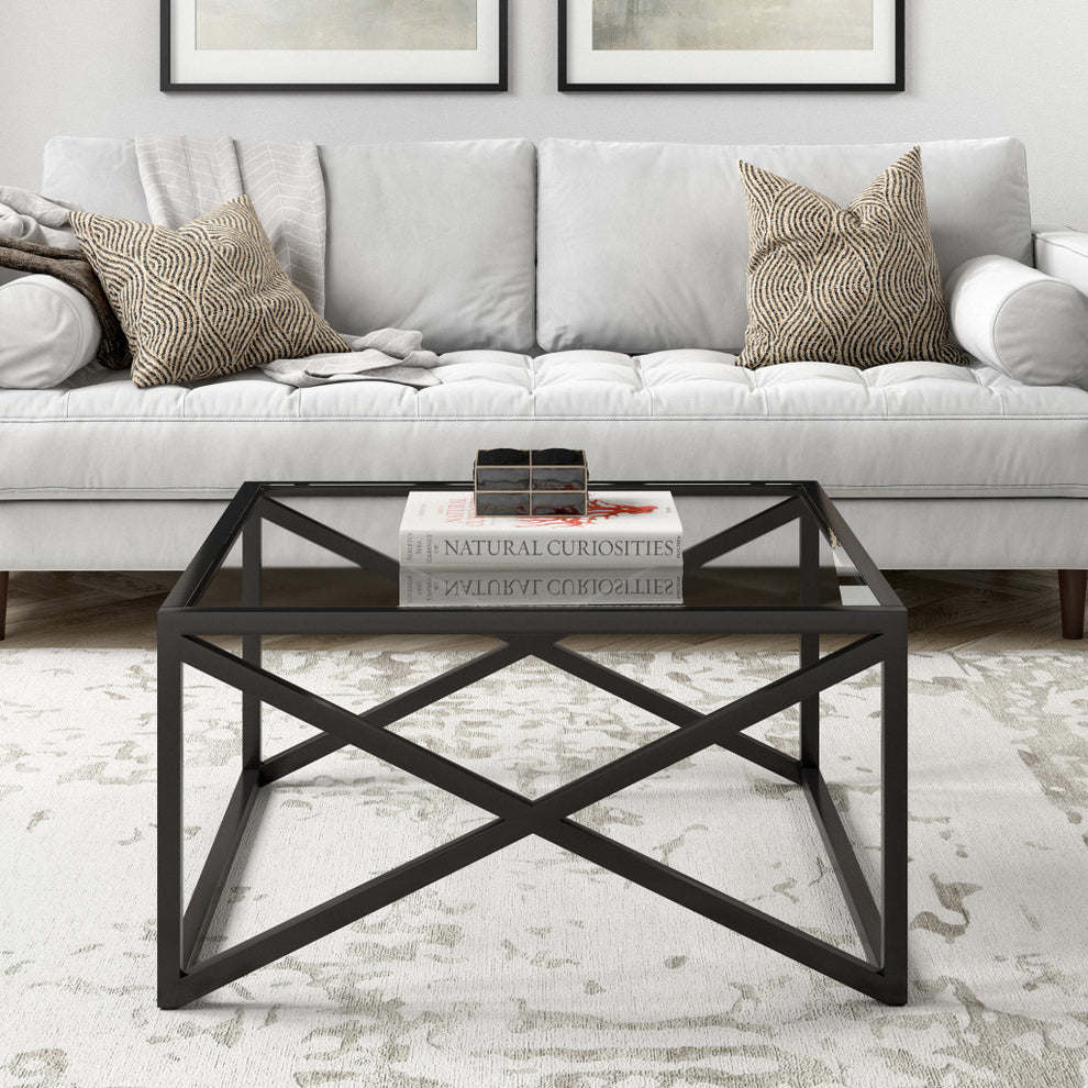 Black Glass And Steel Square Coffee Table By Homeroots | Coffee Tables | Modishstore - 5