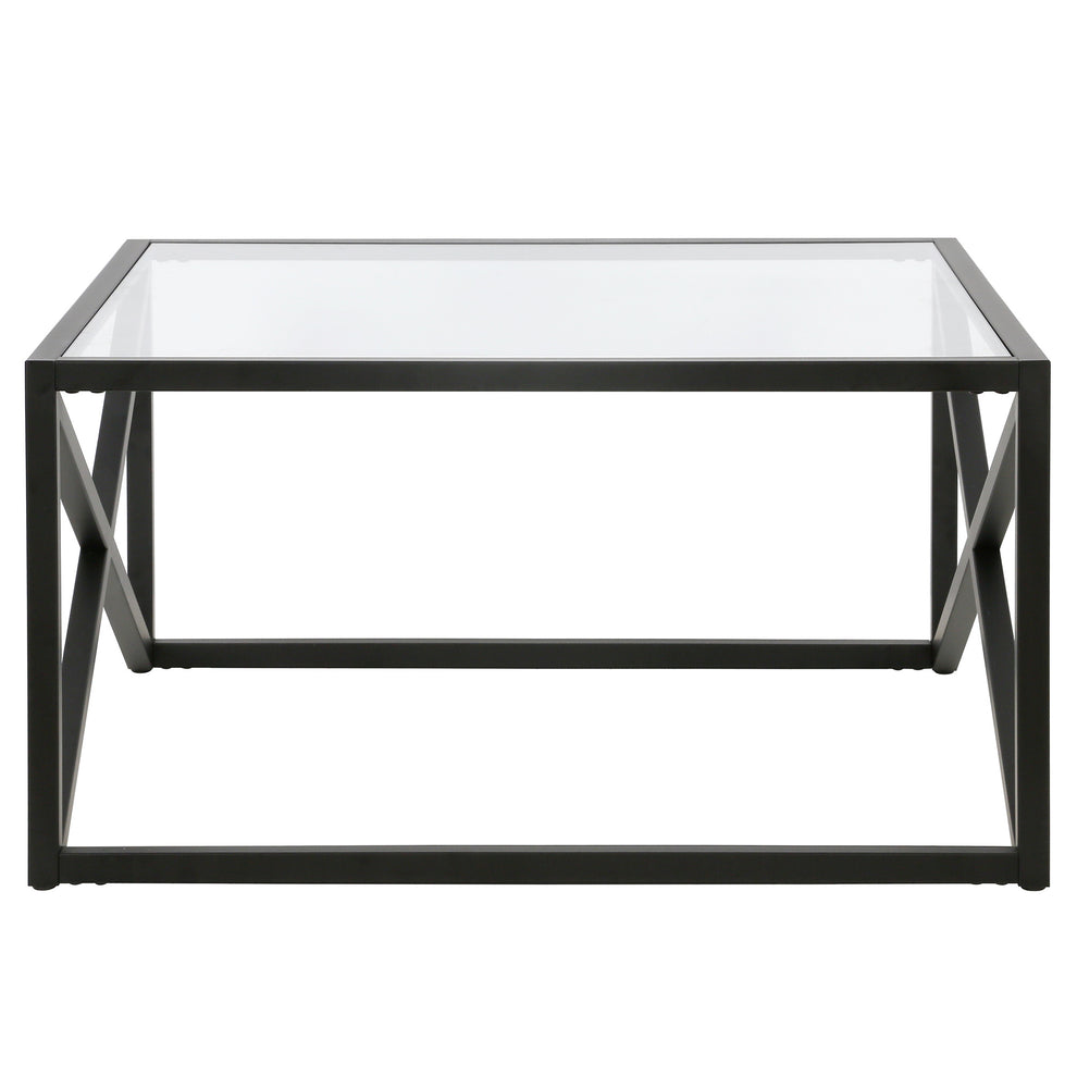 Black Glass And Steel Square Coffee Table By Homeroots | Coffee Tables | Modishstore - 3
