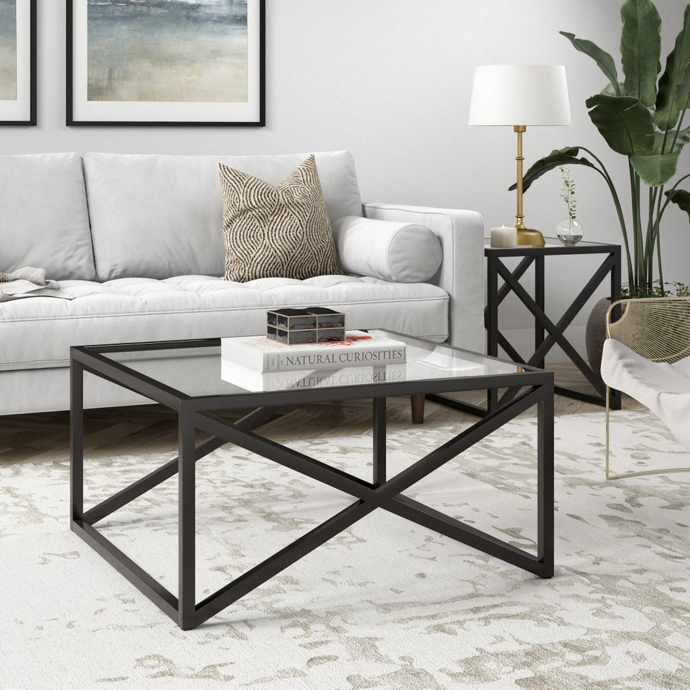 Black Glass And Steel Square Coffee Table By Homeroots | Coffee Tables | Modishstore - 7