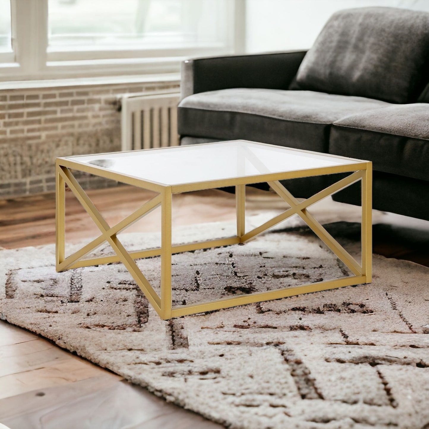 Gold Glass And Steel Square Coffee Table By Homeroots | Coffee Tables | Modishstore - 1